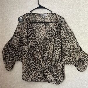 Charlotte Russe Black and Tan Asymmetrical Wrap Blouse